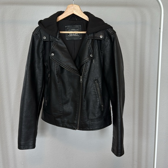 Levi's Jackets & Blazers - Levi's Black Faux Leather Moto Jacket with Hood